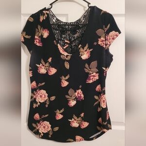 No Boundaries Black Floral Lace Tee